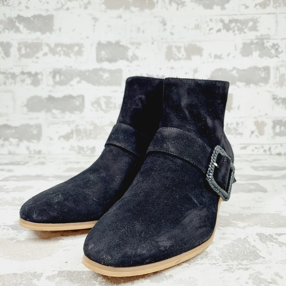 NEW Jack Rogers Izzie Black Suede Leather Block Heel Ankle Booties M67
